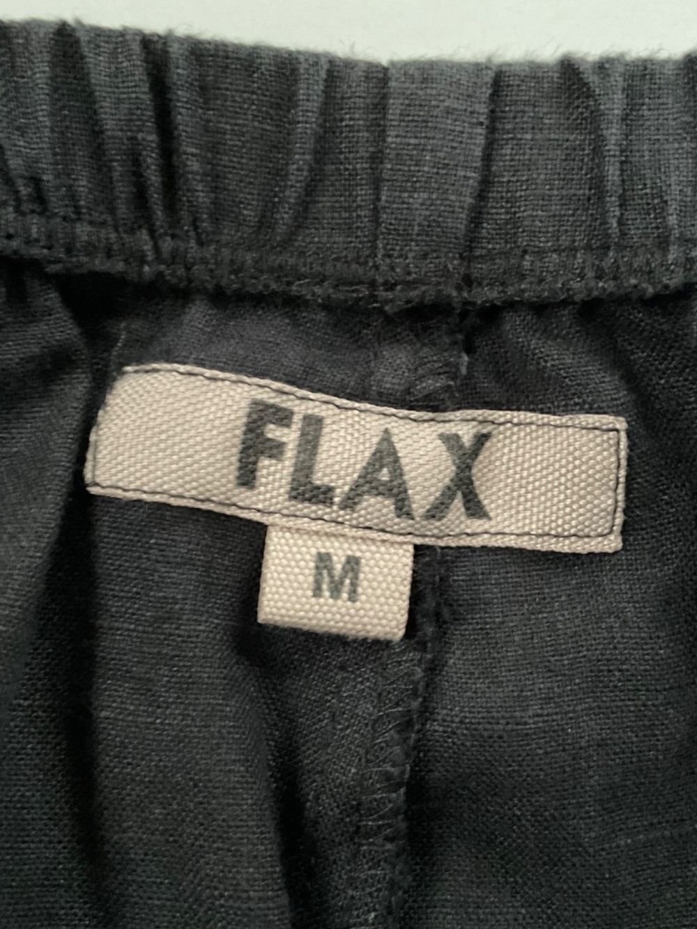 FLAX 100% Linen Wide Leg Pants Sz M Black Lagenlook Boho Pull On Closet Staple - Picture 2 of 10